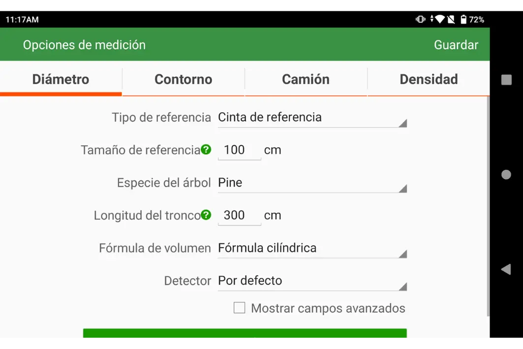 Introduce los datos de la medición